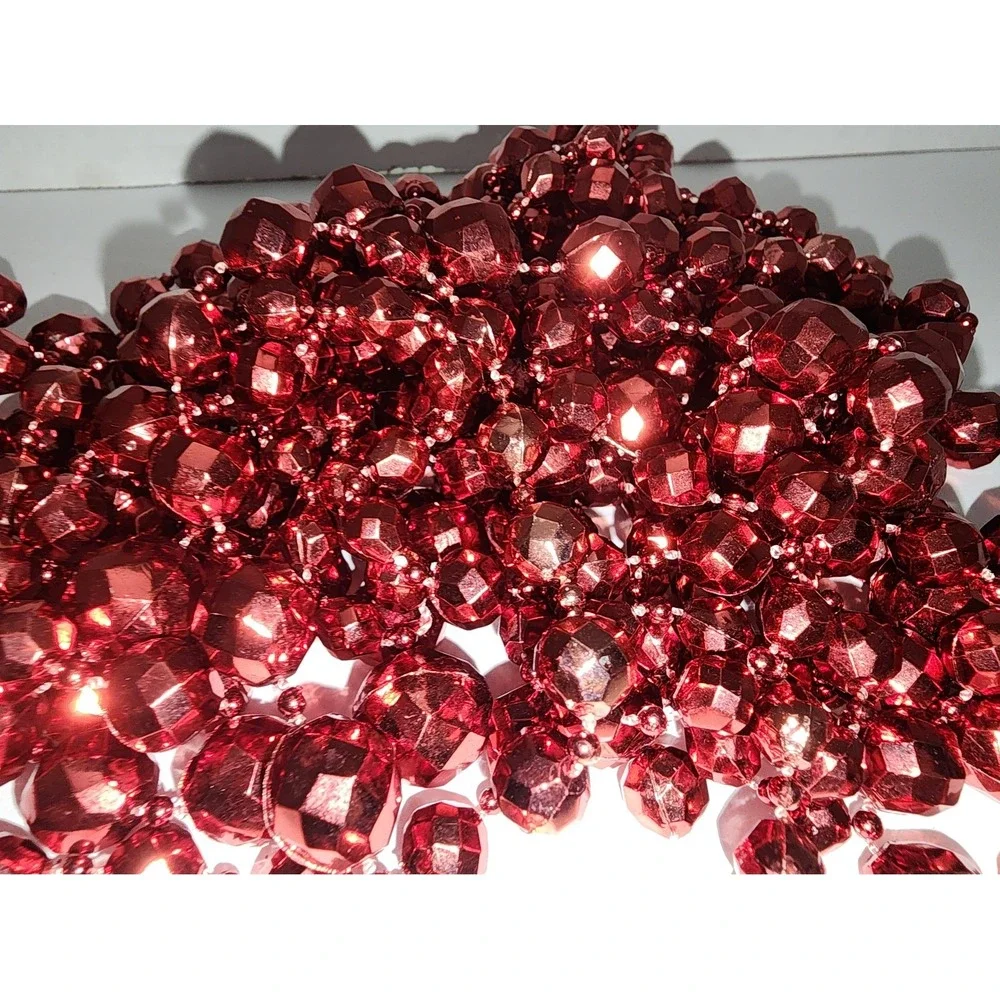 Two stands‎ of vintage faceted plastic red Christmas Beads String